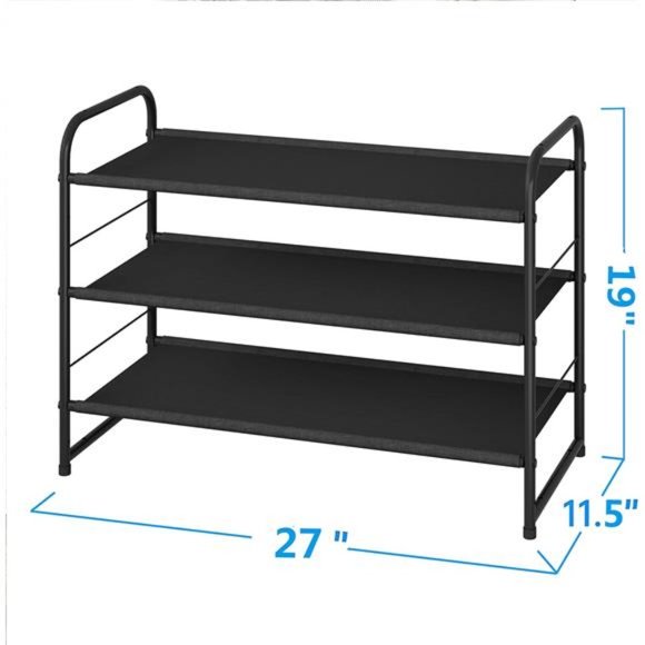 3-Tier Stackable Shoe Rack, Expandable & Adjustable Fabric Shoe Shelf Storage - Picture 5 of 7
